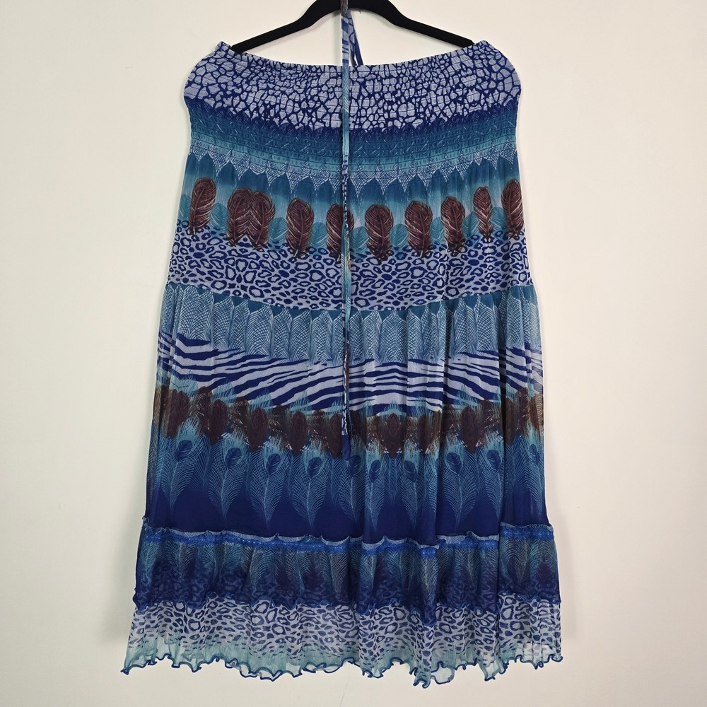 Lapis Convertible Skirt Dress L Blue Animal Peacock Print Beach Boho Gypsy Festi - Picture 3 of 9